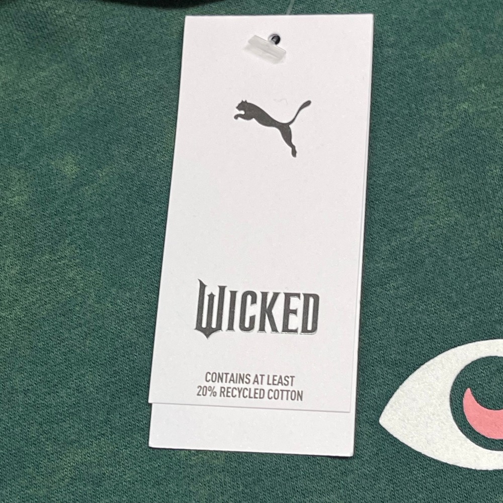 PUMA x WICKED Hoodie Womens Large Dark Myrtle Green Pink Oz Sweatshirt Acid Wash - Picture 10 of 16